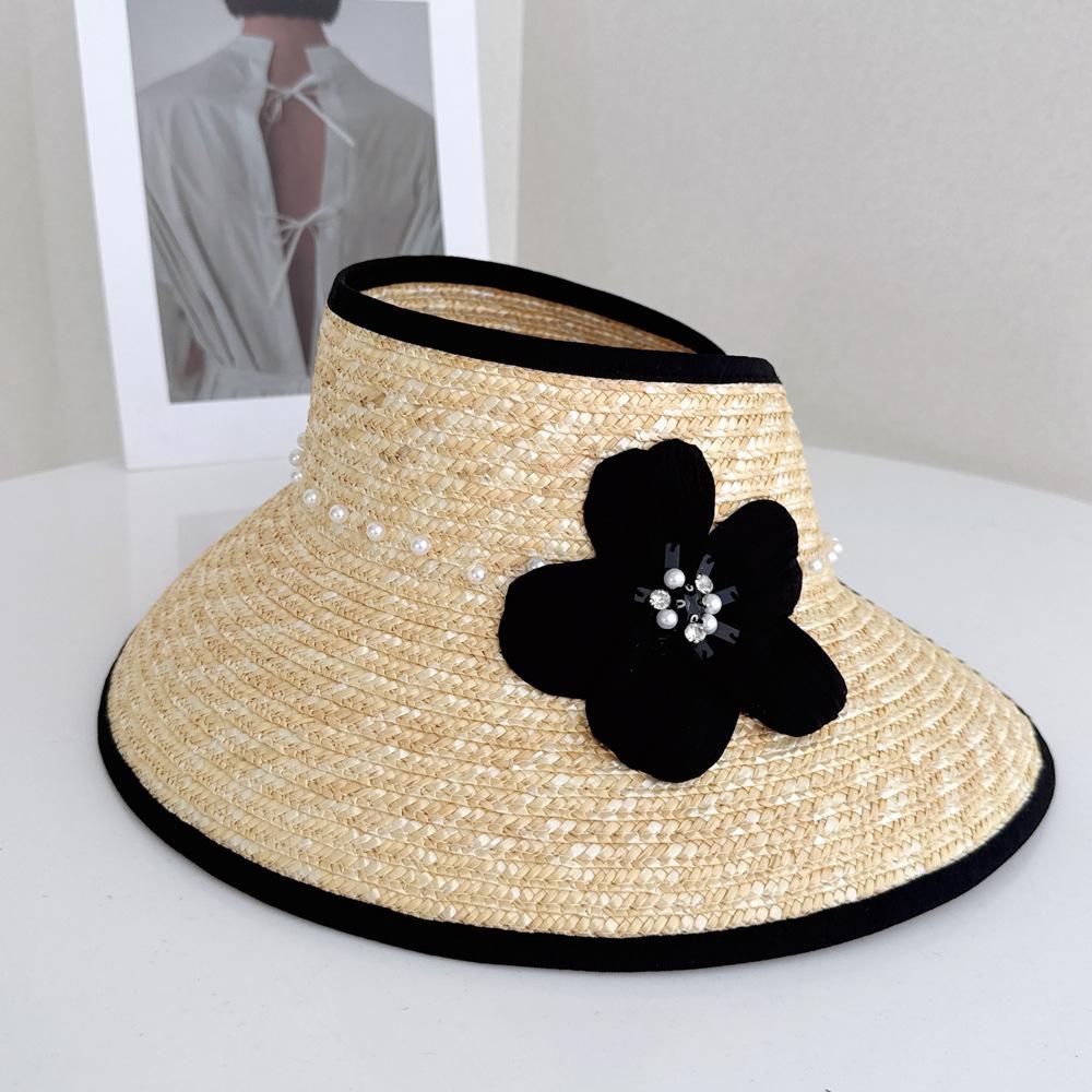 French Vacation Style Dimensional Flower Flat Wheat Straw Hat Exquisite Fashion Women Sun Protection Beach Seaside
