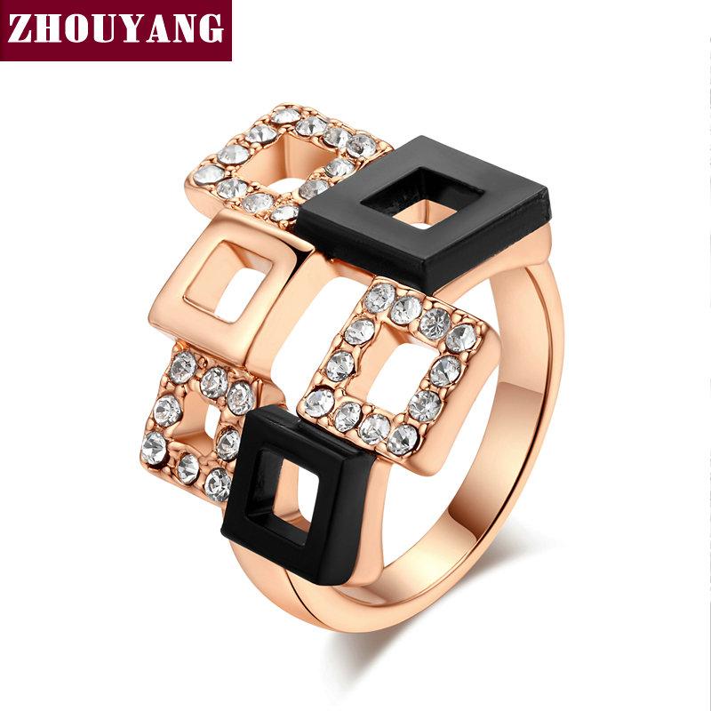

ZHOUYANG Top Quality ZYR091 Fashion Geometric Ring Rose Gold Color Austrian Crystals Full Sizes 5.5