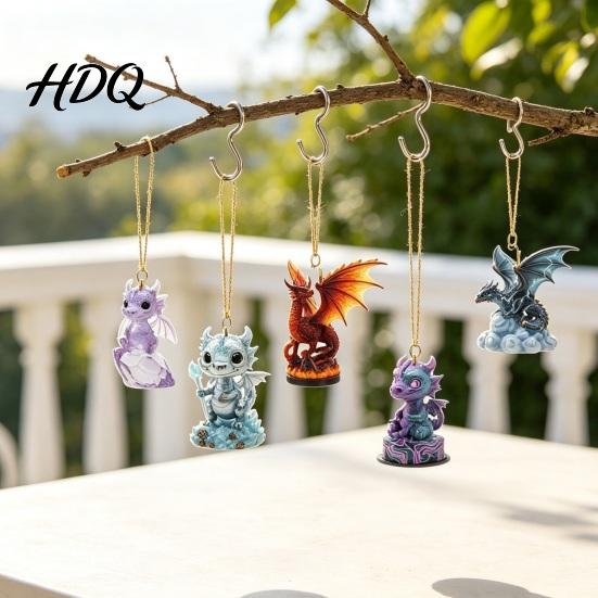 Desktop Ornament Set Dragon Advent Calendar 2D Christmas Countdown Box with Daily Surprise Gift Acrylic Pendants Festive Tree Hanging Decor Holiday