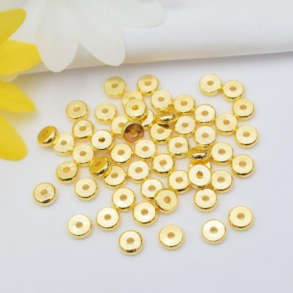 100pcs Flat Round Spacer Beads 18K Gold Plated Necklace Spacer Beads  Jewelry Making Accessory
