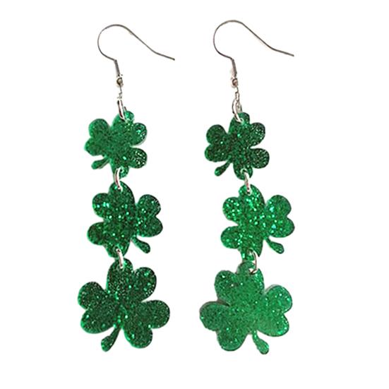 St Patricks Day Earrings Lightweight Acrylic Glitter Shamrock Earrings Sparkly Lucky Clover Dangle Drop Earrings for Women Holiday Party Accessories