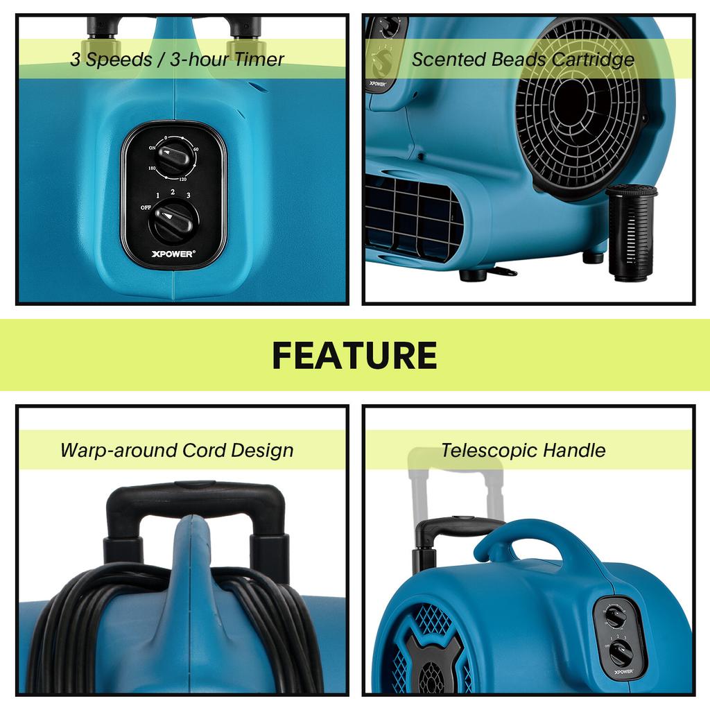 XPOWER P-850TH Blue Large-Scale Floor Blower Timer Tie Rod Grapefruit Scent Bead