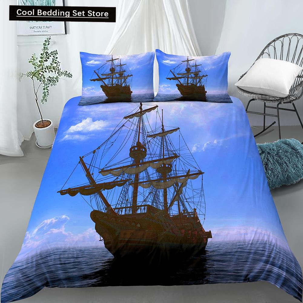 Nautical Sailboat Duvet Cover Queen King Size 3D Oil Painting Boat Style Bedding Set Ocean Soft 2/3pcs Polyester Quilt Cover