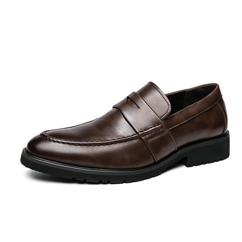 Men s Plus Size Leather Slip-on Loafers - Retro British Style, Round Toe, Breathable, Casual Four Seasons Shoes 43 коричневый