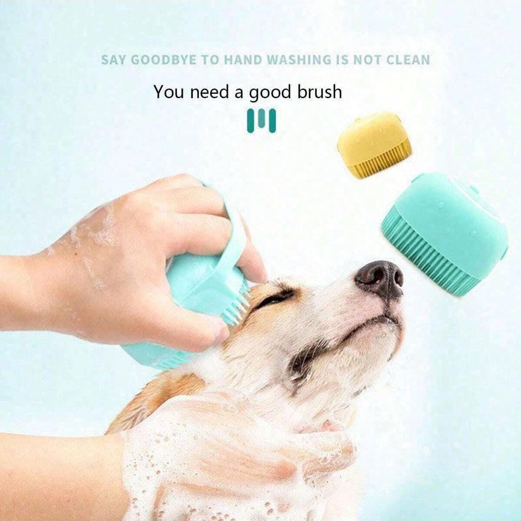 1pc Summer Pet Bath Brush, Silicone Massage Rubber Grooming Tool with Shampoo Storage for Dogs and Cats