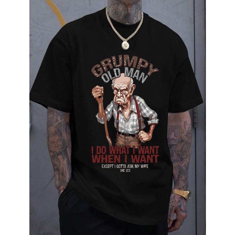 European Size Men's New Fashion Personality Grumpy Old for Man Letter Design Print Casual Short Sleeve Summer Cool, Stylish, Versatile, Comfortable