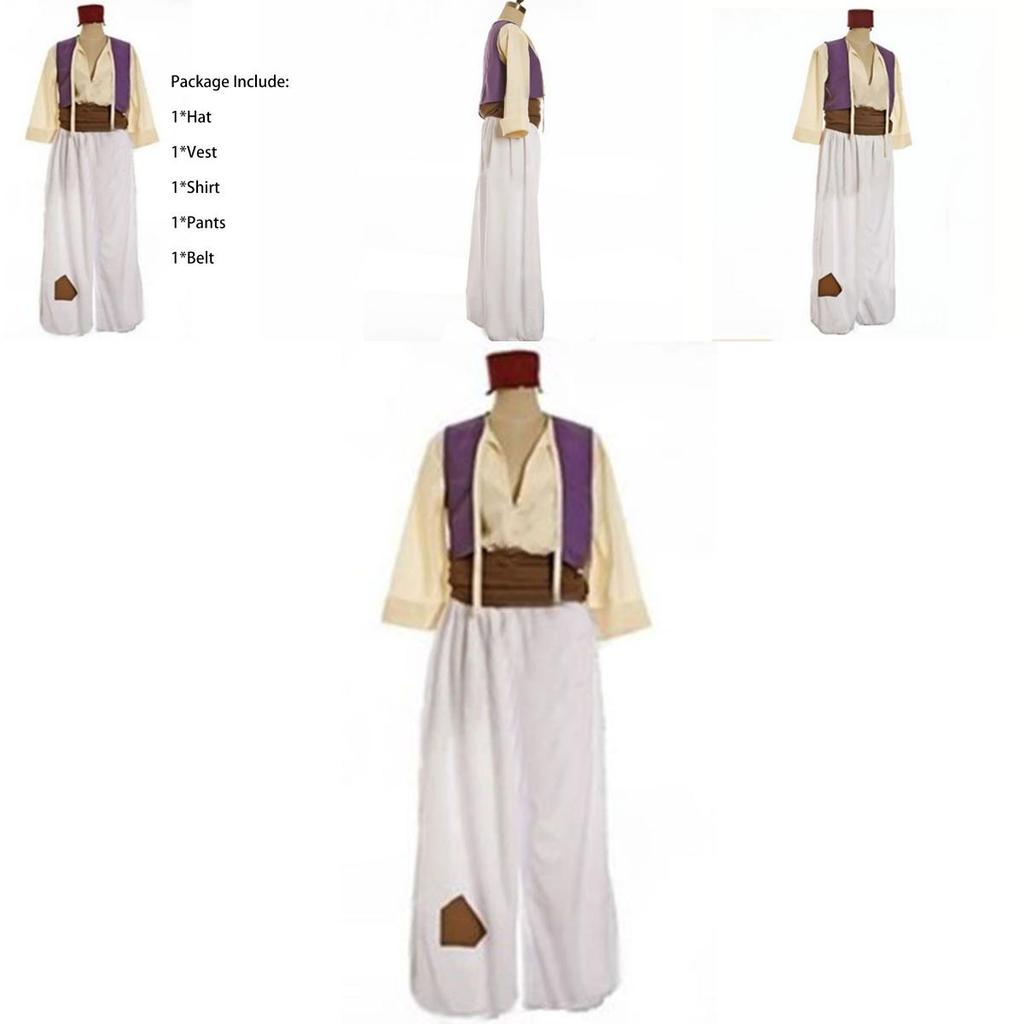 Enchanting Mens Adult Prince Aladdin Cosplay Costume Outfit With Elegant Hat