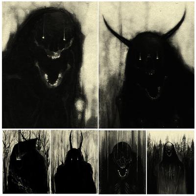 Terrível sombra de demônio retrô arte de parede pintura em tela fantasmas na selva pôsteres de arte preto e branco e decoração de casa impressa sem moldura