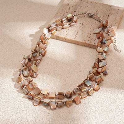 New Fashion Round Tiger Eye Stone Necklace Retro Maillard Chain Choker Stackable Neck Glass Jewelry Accessories for Women