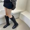 Vintage Cosy Soft Leather Women Knight High Boots Fashion Party Stripper Low Heel Shoes Ladies Slim Mordern Long Booties