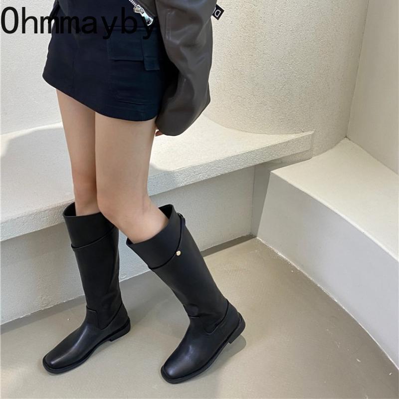 Vintage Cosy Soft Leather Women Knight High Boots Fashion Party Stripper Low Heel Shoes Ladies Slim Mordern Long Booties
