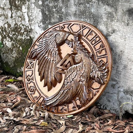 Medieval Wooden Viking Handmade Shield  Eivor Valhalla Raven Authentic Battle Worn Viking Wooden Shield