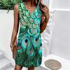 Plus Size V Neck Sleeveless Dress Verdant Mountain Waterfall Art Print For Wilderness Adventure Tour