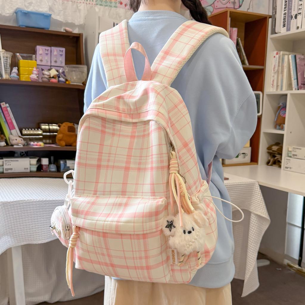 Schultasche Schultasche Mittelschule Mädchen Japanisch ins Retro Karomuster Studenten Einfach und vielseitig Koreanische Version High School Rucksack Damen