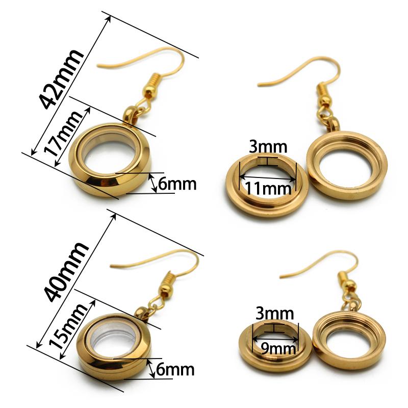 6Pairs 15mm/17mm Stainless Steel Earrings Floating Charms Locket Eardrop Glass Living Memory Earrings For Women Jewelry Making