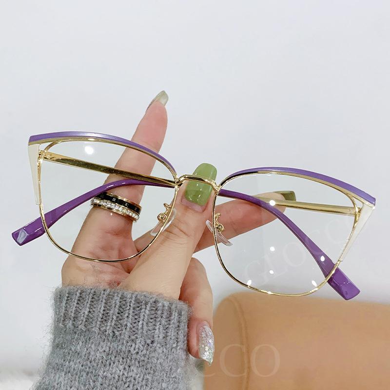 Cat Eye Anti Blue Light Reading Glasses Women Brand Designer Double Colors Metal Frame Fashion Pink Optical Eyeglasses Spectacle