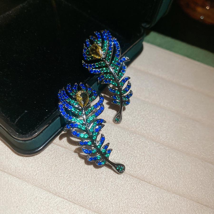 Silver Needle Zircon Water Drop Feather Stud Earrings: Luxury Retro Fashion for Women