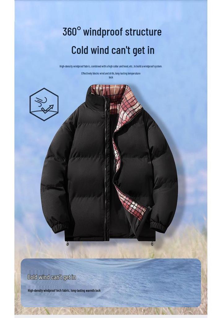 American Men's Trendy Stand Collar Cotton Jacket - Warm Casual Outerwear for Autumn and Winter.