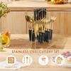 24 Pcs Flatware Set Stainless Steel Flatware Set with Hanging Holder Knife Fork Spoon Kit Kitchen Tableware for Home Restaurant