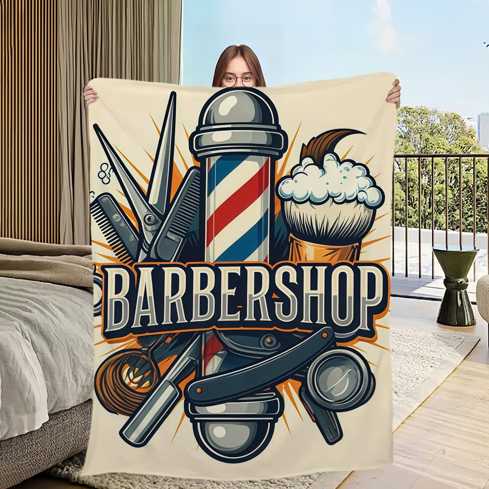 Fashion B-Barber Shop Blanket Flannel Warm Comfort Soft Plush Blanket For Picnic Beds Sofas Homes And Bedrooms