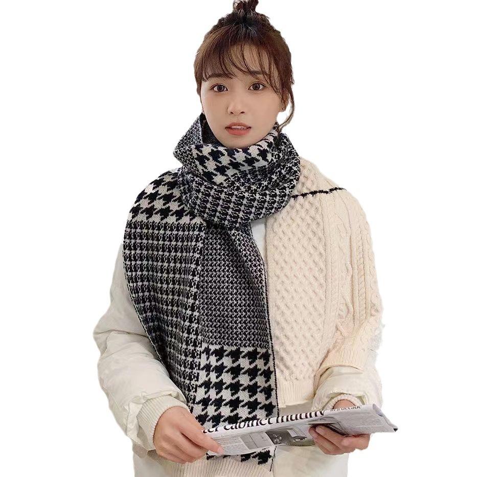 New Couple Style Ins Houndstooth Plaid Scarf for Women Winter Korean Style Versatile Student Warm Scarf for Men