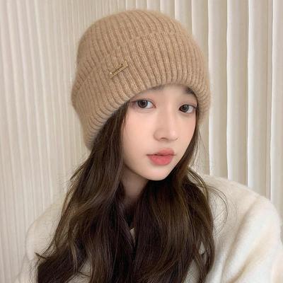 Wintermütze Damen Metall Standard Verdickte Strickmütze Großer Kopfumfang Warm Ohrschutz Wickelkopf Wollmütze