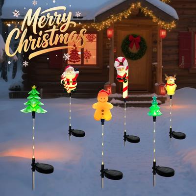 Christmas Solar Garden Santa Claus Elk Xmas Tree Stake Lights with 8 Lighting Modes For Outdoor Holiday Lawn Christmas Decor