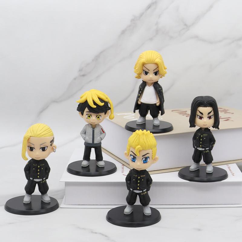 10CM 5Pcs/1 Set Anime Tokyo Revengers Figure Draken Manjiro Sano Cute Q Edition Toys PVC Children's Birthday Gift Collection