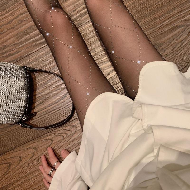 Black Stockings With Diamond Stockings Skin-Penetrating Super Thin Black Polka Dot Stockings Women'S Thin Pantyhose Fishnet Socks Sexy