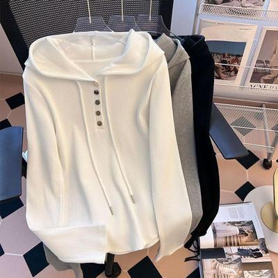 Hooded Sweatshirt Women Comfortable Solid Color Tops Sports Stretch Sweatshirt Tops