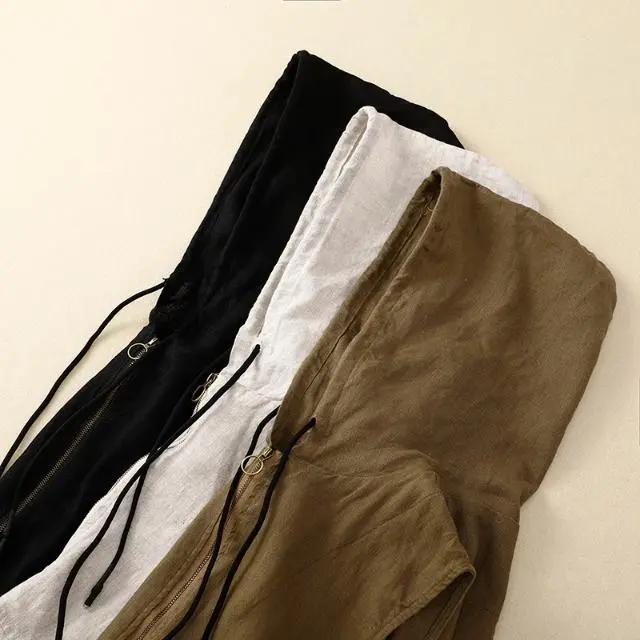 Jarní dámské vesty Retro bavlna s kapucí povlečení Ležérní volná vesta bez rukávů krátká bunda pro ženy vesty