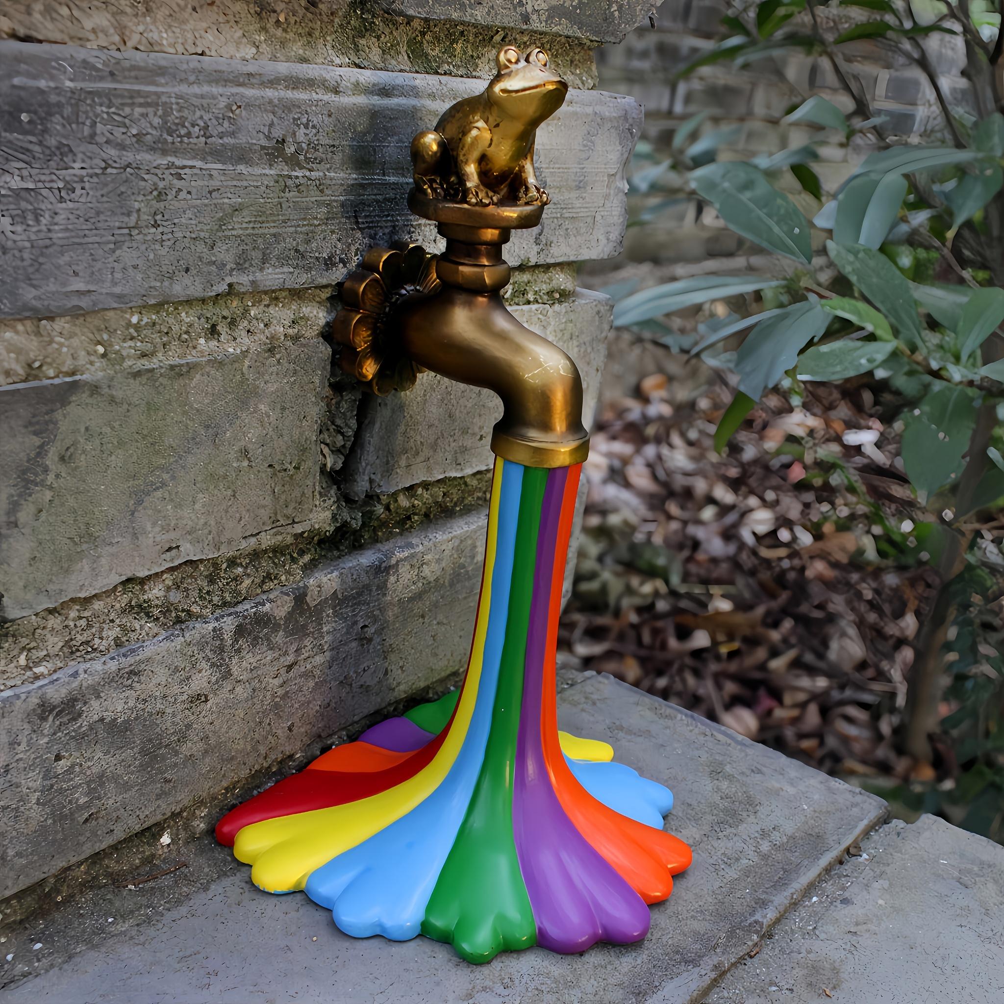 

1pc Whimsical Rainbow Faucet Sculpture with Frog - Resin Garden & Yard Art Decor
