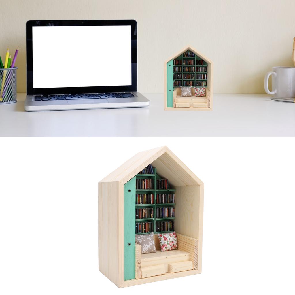 Bookshelf Mini House Kit Wooden Decorative Exquisite Cute Long Life Tiny House Kit for Bedroom Study