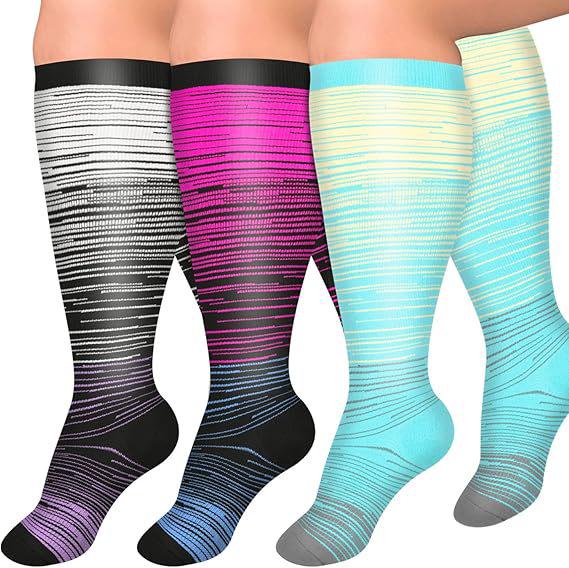 Three-Pair Pack Plus Size Knee-High Compression Socks for Wide Calf - Extra Large Support & Circulation Pressure Socks