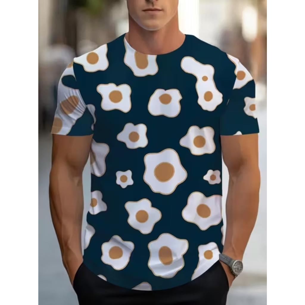 New Summer Men's Fashion T-shirt Personality Geometric Pattern Printed Men's T-shirt Top
