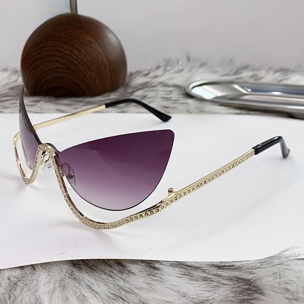 Sweet Edgy Rhinestone Gradient Cat-Eye Decorative Glasses Thin Metal Frame Irregular CutStylish Photo-Ready Eyewear for Outfits
