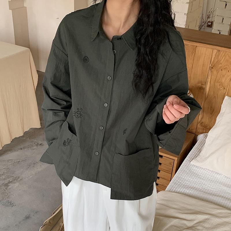 

Sausage Dog Embroidered Shirt for Women Long Sleeve Summer New Style Design Niche Top for Women s Shirt One size