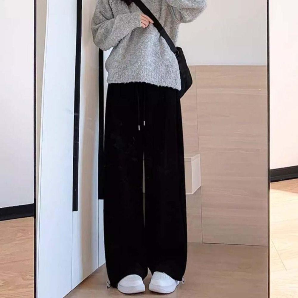 High Waist Casual Dragging Pants Y2K Drawstring Pants Women Soft Wide Leg Loose Pants  Lady