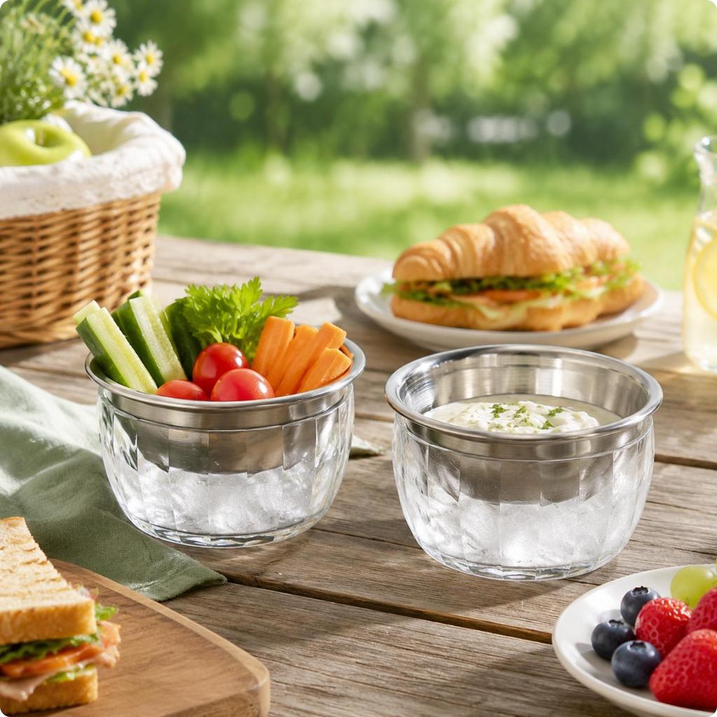 Stainless Steel Double Layer Chiller Bowl Sturdy for Camping