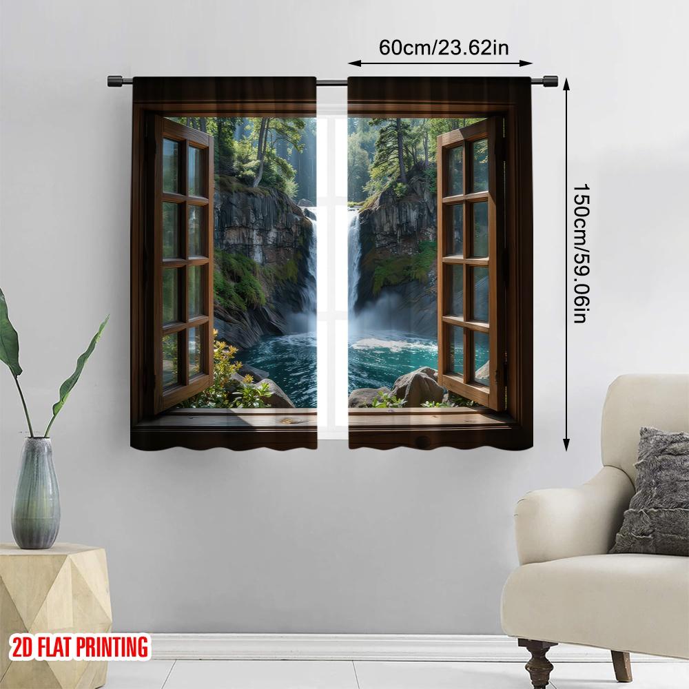 2D flat printing 2pcs Curtain forest 3 Blackout Polyester Spring Party & Holiday Decor Use for Living Room, Outdoor Decor