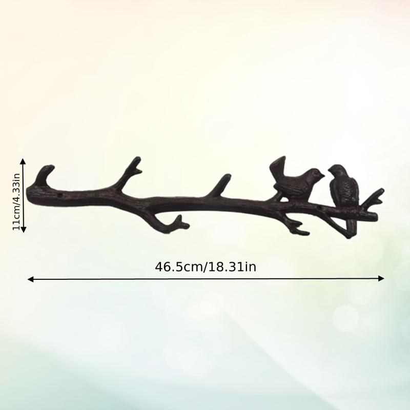 Rustic Wrought Iron Tree Branch Bird Wall Hook - Decorative Coat Hat Bag Hanger for Entryway Hallway Kitchen Home Decor nero