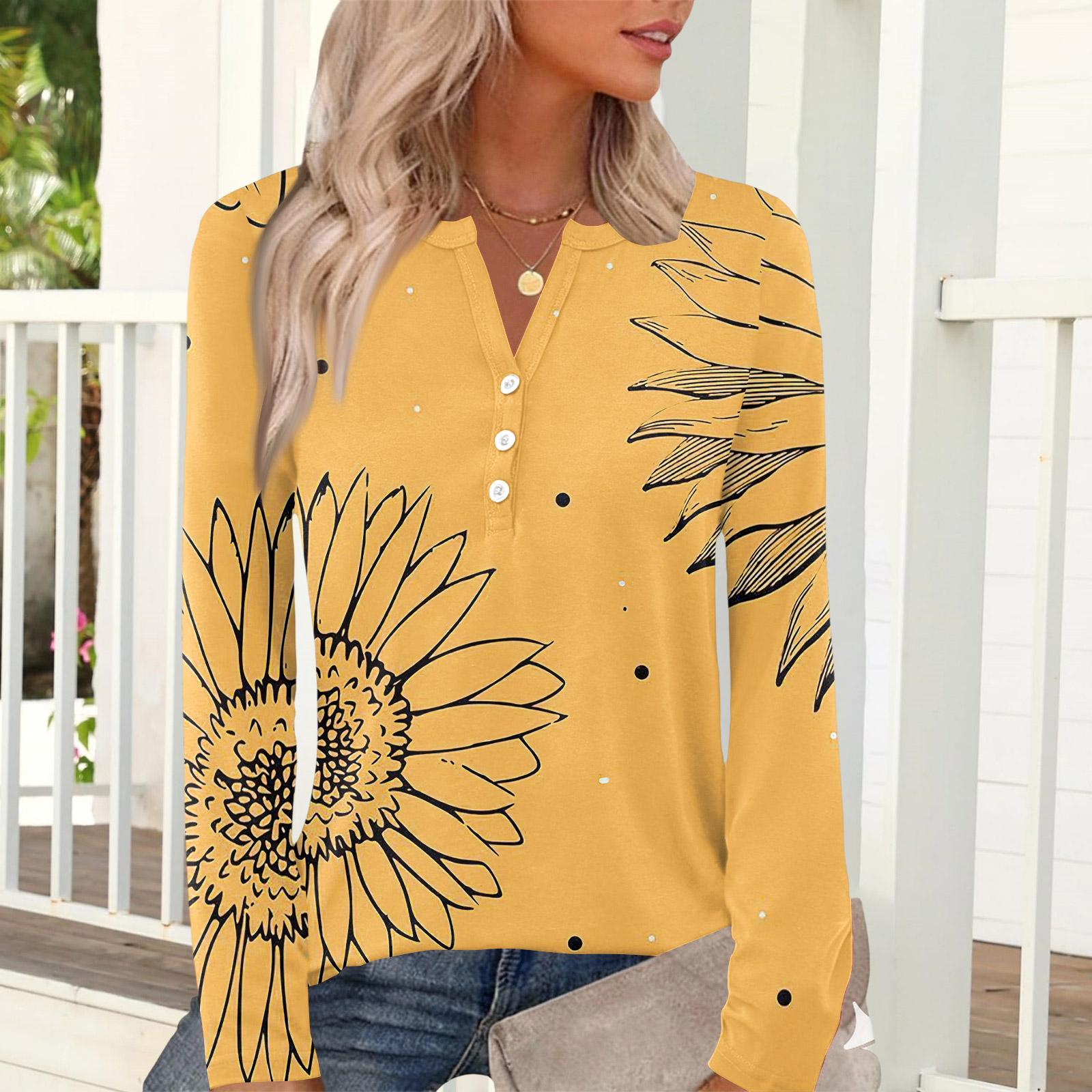 

Women s Casual Fashion T-shirt, Vintage Floral Print, Round Neck, Long-sleeved Top. XL жёлтый