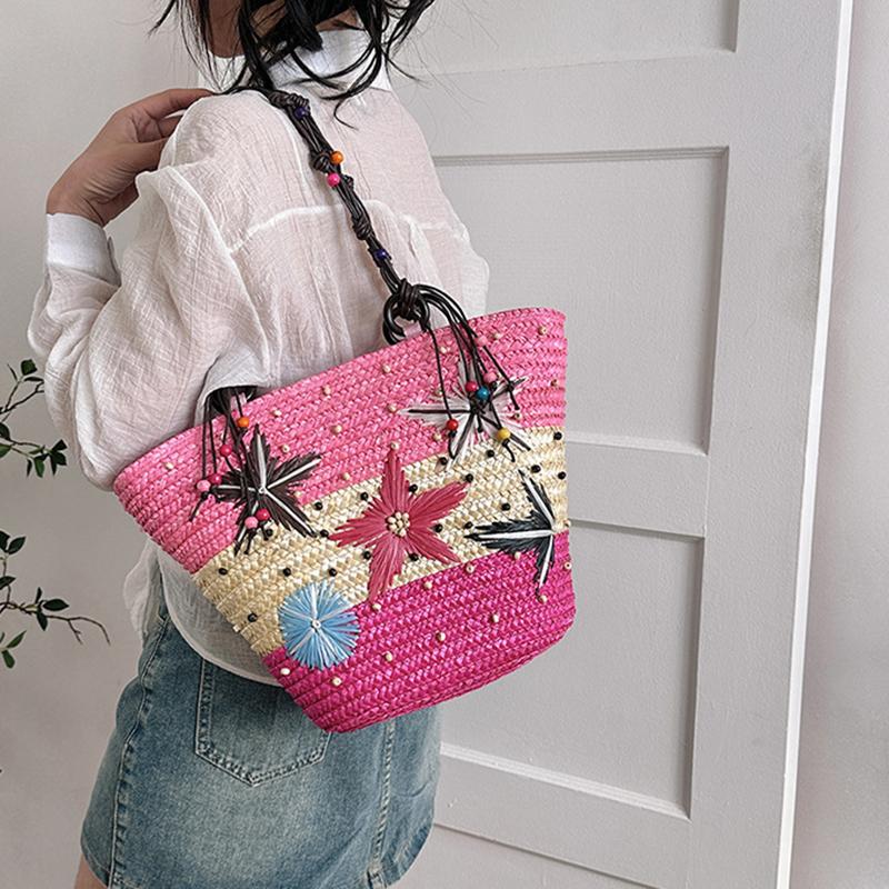 Summer Basket Straw Shoulder Bags for Women Rattan Travel Large Capacity Handmade Woven Beach Bag Female Shopper Totes Handbags MIT