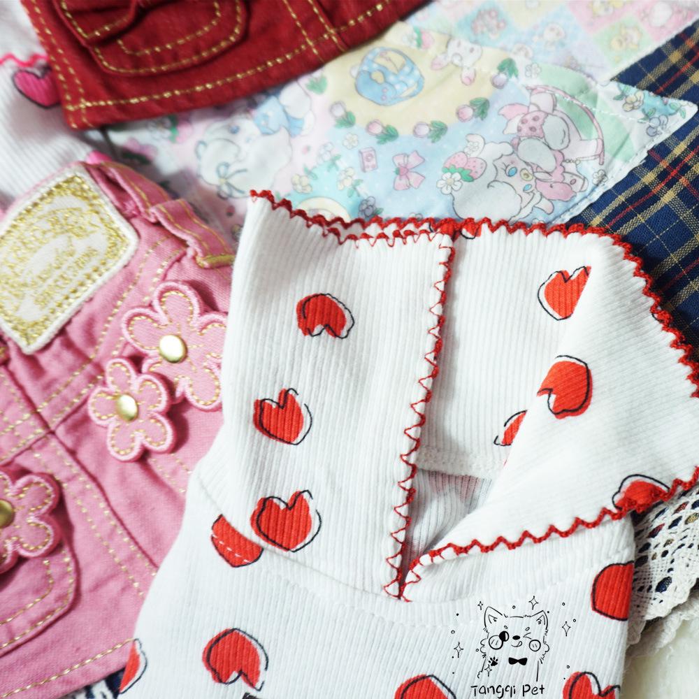 Tangqi Koszulka dla zwierząt domowych kotów i psów z kreskówkowym sercem i kołnierzykiem typu turn-down, styl japoński i koreański, lycra bawełna.