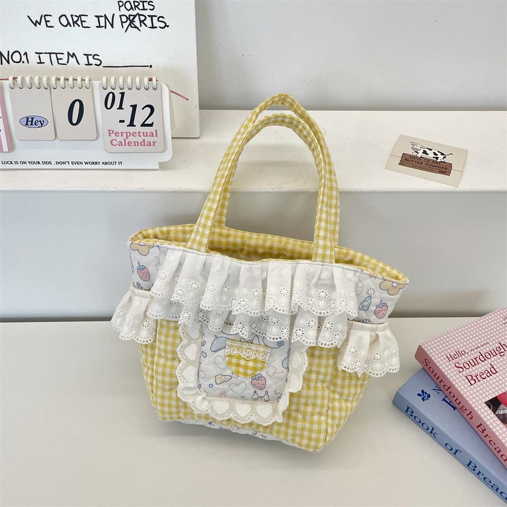 New Plaid Fresh Handbag Lace Handbag Commuting Finishing Handbag