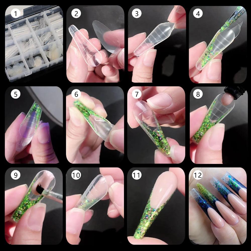 Mixed 12 Types Nail Tips Sets Clear Forms Ultra-Thin French Nail Molds Acrylic Pointed/Trapezoidal Nails False Nails