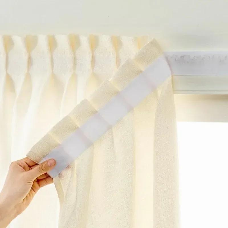 Semi Sheer Self-adhesive Curtain No Punching Installation Balcony Solid Color Gauze Privacy Drapes for Bedroom Window Blackout