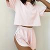 Dámský letní pruhovaný dvoudílný domácí set s elastickým pasem
