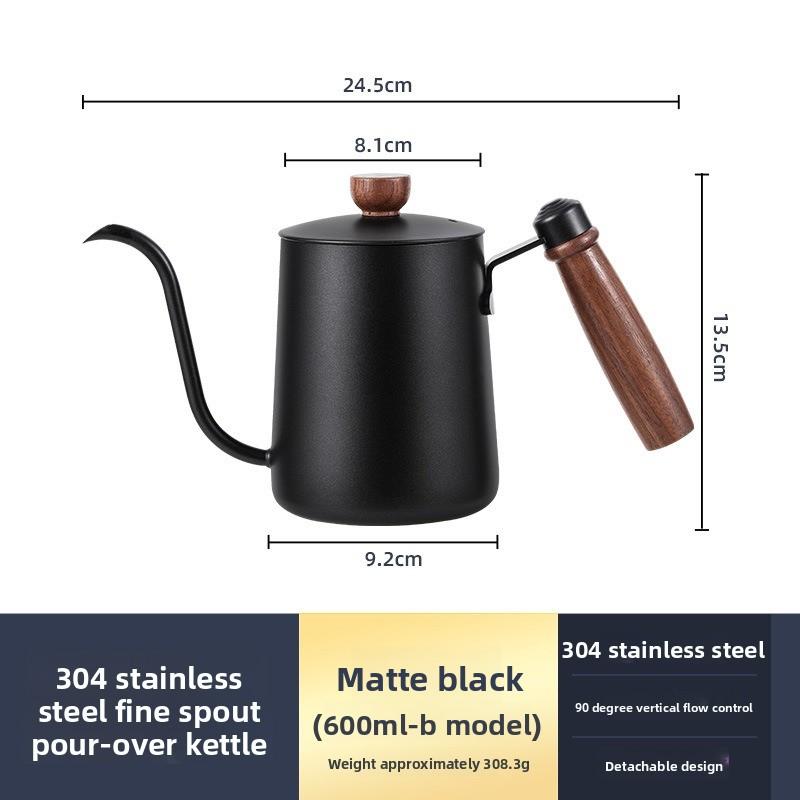 304 Stainless Steel Wooden Handle Espresso Coffee Pot for Home and Commercial Use, Long Spout and Fine Nozzle Drip Coffee Maker for Brewing