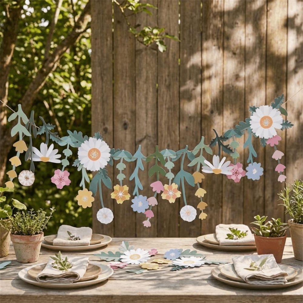 Double Sided Flower Leaves Garland Floral Leaf Happy Birthday Banner Birthday Party